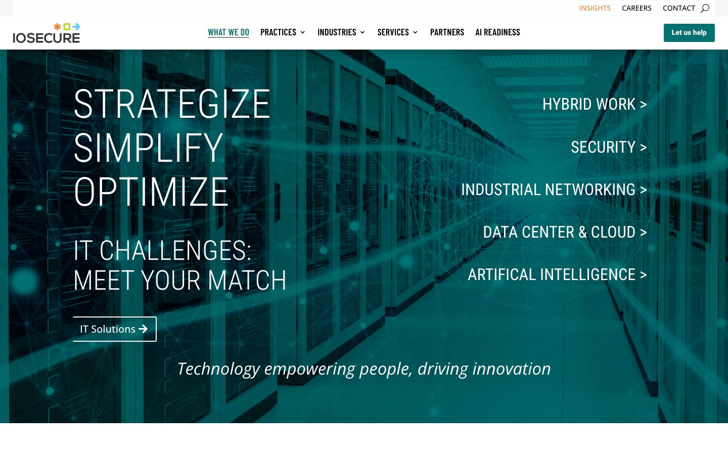 The frontpage of the IO Secure website: Effective IT Service Providers Marketing - turning visitors to leaders