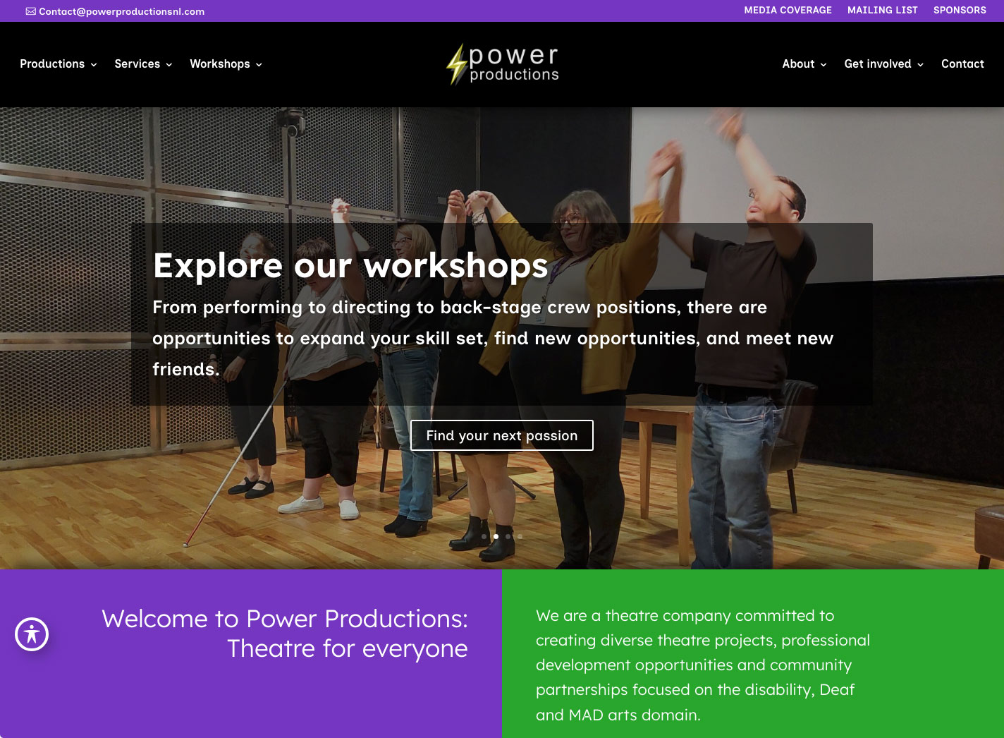 the front page of an WordPress website with accessibility features